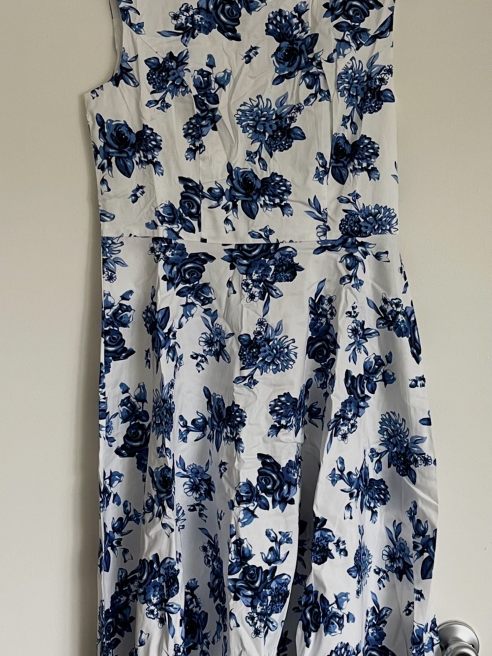 Blue Floral Sleeveless Dress on White
